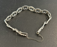 Marcasite Oval Link Sterling 7″ Bracelet Safety Chain 15 Grams Butterfly Clasp