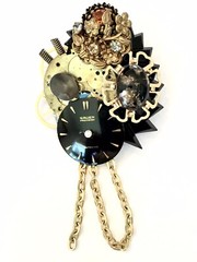 Vintage 2.5” Steampunk ~ Maximal Art Style ~ Found Object Collage Pin