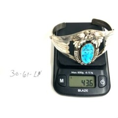 Vtg Signed Sterling Old Pawn Navajo Morenci Turquoise Stone Cuff Bracelet 6 3/4