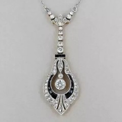 Art Deco Style Lab Created Diamond & Onyx Wedding Gift 14K White Gold FN Pendant
