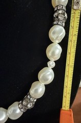 Vintage Unbranded 16 Faux Pearl Necklace with Rhinestone Accents Silver Tone