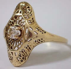 ESTATE Antique Art Deco SOLID 10k Yellow Gold Filigree Diamond Ring Sz 10