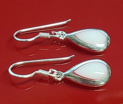 925 Pink Chalcedony Teardrop 1in Drop Earrings Sterling Silver Bezel Set Pear