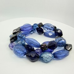 Vintage Blue Beaded Bracelet Chunky Multi Strand Layered Statement Bold Y2K Boho