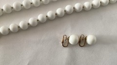Vintage White Bead Gold Tone Necklace(no Brand) AND Clip On Earrings (Trifari)