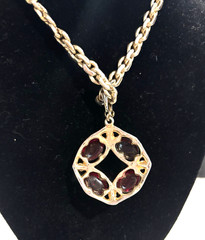Vintage Barclay Necklace gold tone with hanging pendent w/ red bobbles