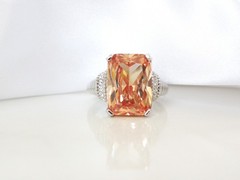 Vintage Sterling Silver 925 Large Champagne Gemstone Cable Ring Size 7