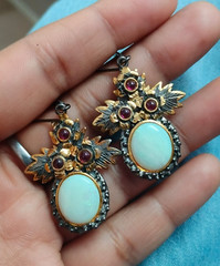 White Fire Opal Dangle Earrings 925 Silver Floral Dangle Earrings Garnet Jewelry