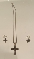 VTG Sterling Silver Rope Cross Necklace & Earrings