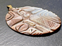 SMOKEY MOTHER OF PEARL OVAL CARVED 2.5″ PENDANT I577