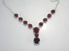 Sterling Silver 925 Natural Garnet Drop V Tennis Necklace