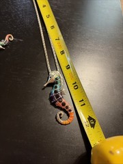 Vtg Beachy Boho Colorful Seahorse Pendant necklace and earring set