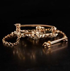 Vintage 1920s 14k Yellow Gold Pearl Old Mine Diamond Pin Pendant Combo .05ctw