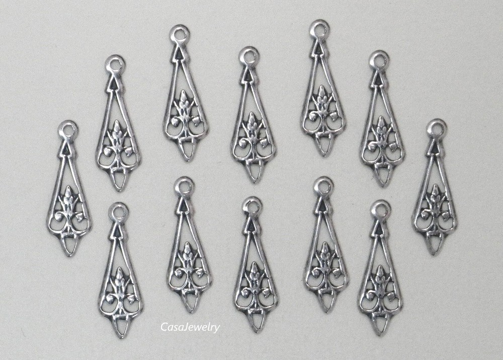 #3415 ANTIQUED STERLING SILVER PLATED FILIGREE TEARDROP W/HANG RING – 12 Pc Lot