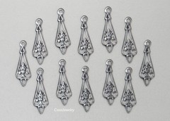 #3415 ANTIQUED STERLING SILVER PLATED FILIGREE TEARDROP W/HANG RING – 12 Pc Lot