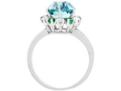 1940s 5.35 Ct Zircon & 0.25 Ct Diamond 0.24 Ct Emerald 18k White Gold Ring