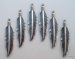 #1145 LARGE ANTIQUED STERLING S/P FEATHER DROP W/TOP HANG RING – 6 Pc Lot