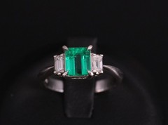 0.96ct GIA Colombian Untreated No Oil Emerald & Diamond Platinum Ring Size 5.75