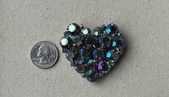 vintage blue aurora borealis Peacock AB Iridescent Crystal Cluster Heart Brooch