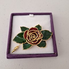 VINTAGE METAL ENAMEL ROSE FLOWER PIN BROOCH RUFFLE PETALS Rose 3″ NEW