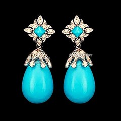 1.35ct Rose Cut Diamond Turquoise Studded Silver Vintage Amazing Earring Jewelry