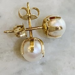 VTG Akoya Pearl Earrings Prongs Stud 6 Solid 14k Yellow Gold 5.5mm White .80gr