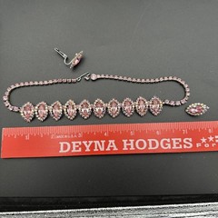 Vintage 1940-1950 WEISS Pink Rhinestone Necklace & Clip-On Earrings Set Jewelry