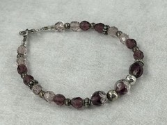 Vintage Beaded Bracelet Shades of Purple Faceted Crystal Silver Tone spacer