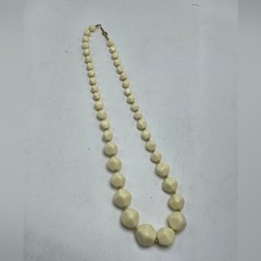 Signed Avon 1986 Modern Art Necklace Abstract Cream Beads Single Strand Vintage