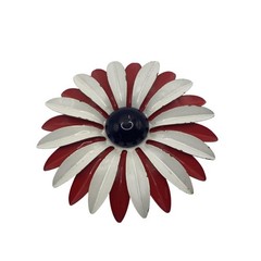 Vintage Enamel Flower Brooch Pin Red White Blue Patriotic Daisy 2.5 In Jewelry