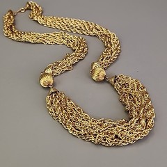 Vintage Rope Chain Necklace Layered Ribbed Station Bead Gold Tone 24″