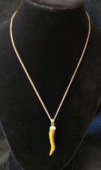 Vtg 70’s 1/90 GF 12k Gold Tigers Eye Agate Italian Horn Pendant & 17″ Necklace