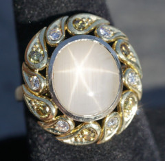 Antique 14K Yellow Gold WHITE STAR SAPPHIRE Ring w/ Yellow & Gold Diamonds $8000