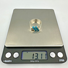 Vtg Taxco 925 Sterling Mens Turquoise Inlay Ring Signed Sz 11.75 Modernist 13.1g
