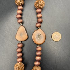 Chunky Boho Beaded Necklace Wooden Nut Seed Chocolate Brown Long 32” In Vintage