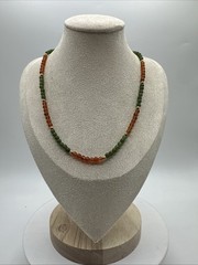 Vtg Jade Carnelian Gold Filled Beads Necklace Choker. 17” long. See pics.