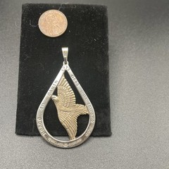 🔥VTG Large Flying Dove Sterling Silver 1977 Statement Pendant Reverseable
