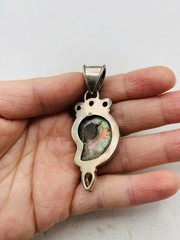 Vintage Sterling Silver 925 Peridot Smoky Topaz Gemstone Ammonite Fossil Pendant