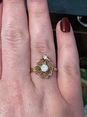 Vintage Opalite Glass Intricate Gold-Tone Filigree Adjustable Cocktail Ring