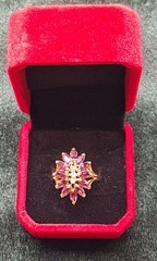 Vtg 18K Yellow Gold Electroplated Genuine Garnet & Cubic Zirconia Cocktail Ring