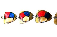 Vintage Kay Denning Red Blue and Copper Enamel Bracelet