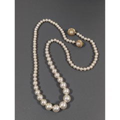 Vintage Faux Pearl Graduated Bead Necklace Double Hook Clasp 26in Retro