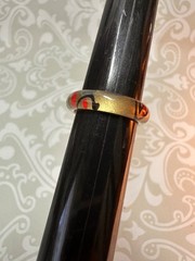 Thin Lucite Band Ring Red and Black Abstract Design Size 7.5