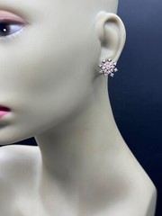 SILVER PLATED ROSE GOLD TONE DIAMANTE CLUSTER SNOWFLAKE POST EARRINGS