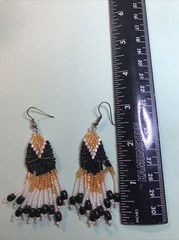 Vintage Black Orange and White Beaded Dangle Earrings
