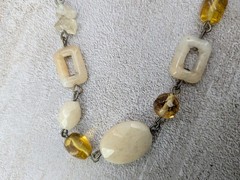 Long 42 inch Artisan Made Necklace Quartz Citrine Stones Gold And Silver Tone