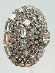 Juliana Large Clear Colorless Round Domed Brooch Round & Baguette Rhinestones