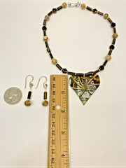 Vintage Mother of Pearl Heart Pendant Necklace & Earrings Set Beach Vacation