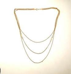 Vintage Avon mop Shell Bead Triple Gold Chain Necklace 2×16″
