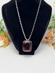 Kenneth Jay Lane Huge Red Glass Pendant Crystal Tennis Chain Necklace KJL